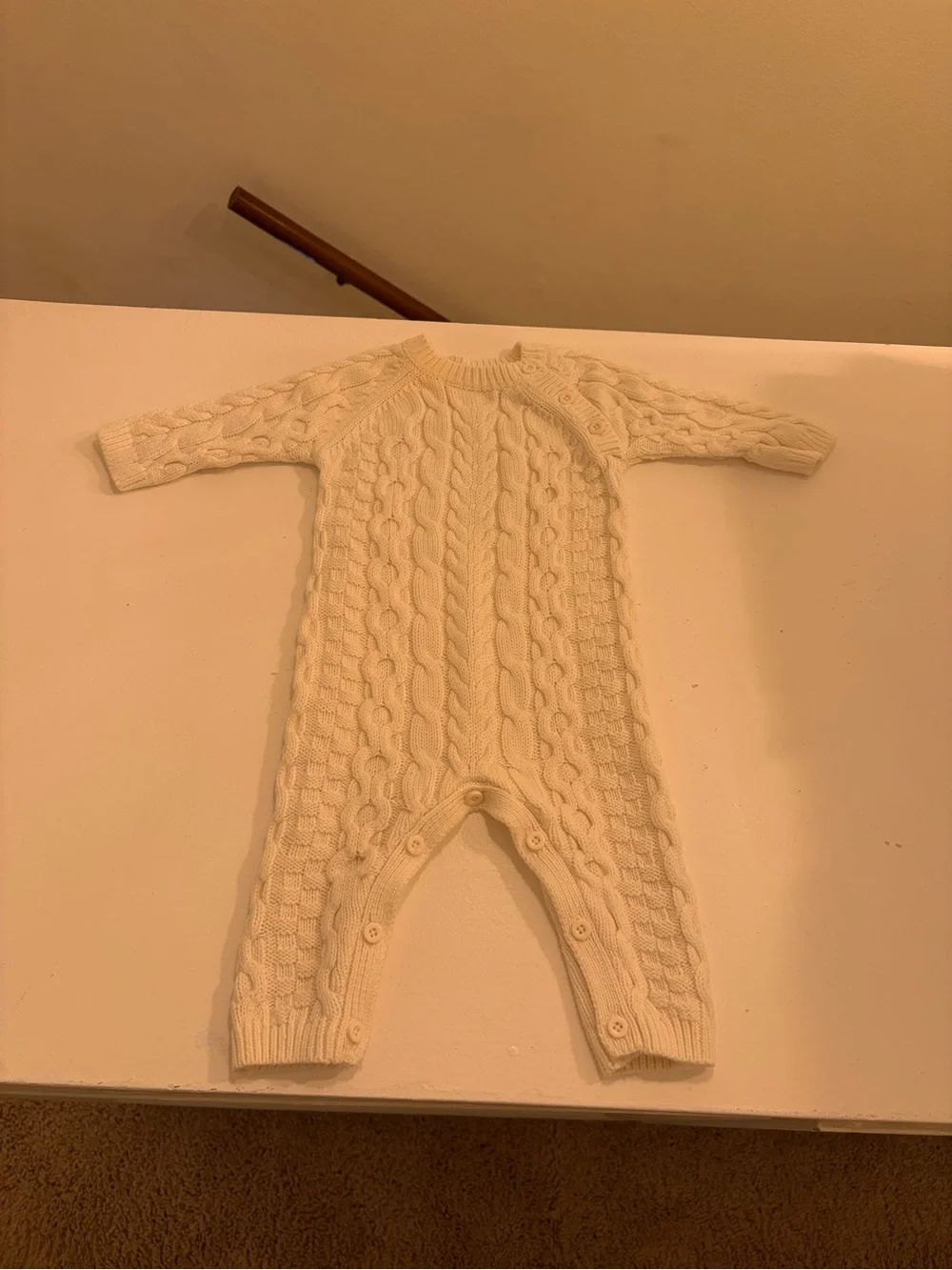 Hope & Henry Baby 100% Organic Cotton Cable Knit Romper Ivory 3-6M